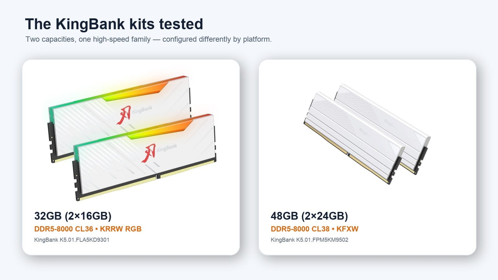 The tested KingBank 32GB and 48GB DDR5 kits