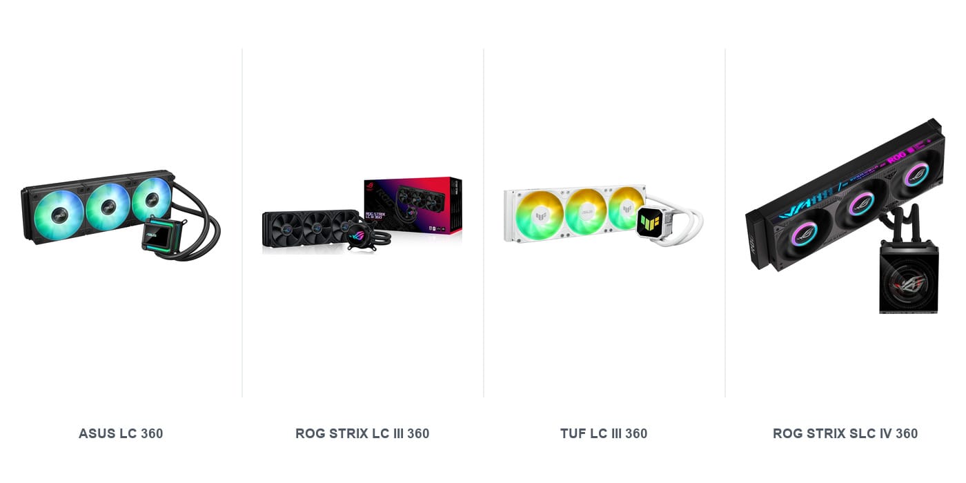 ASUS LC 360, ROG Strix LC III 360, TUF Gaming LC III 360 and ROG Strix SLC IV 360 AIO liquid coolers