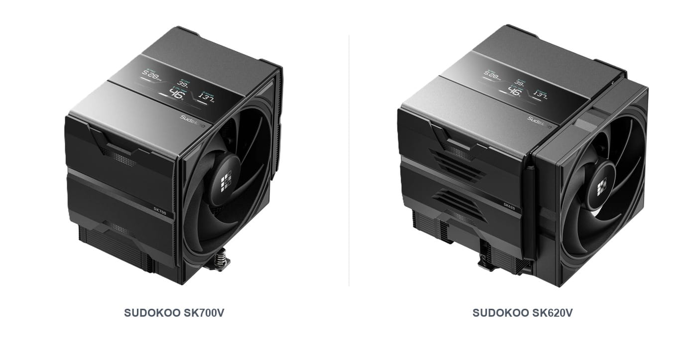 Sudokoo SK700V and SK620V AM5 air coolers with digital displays