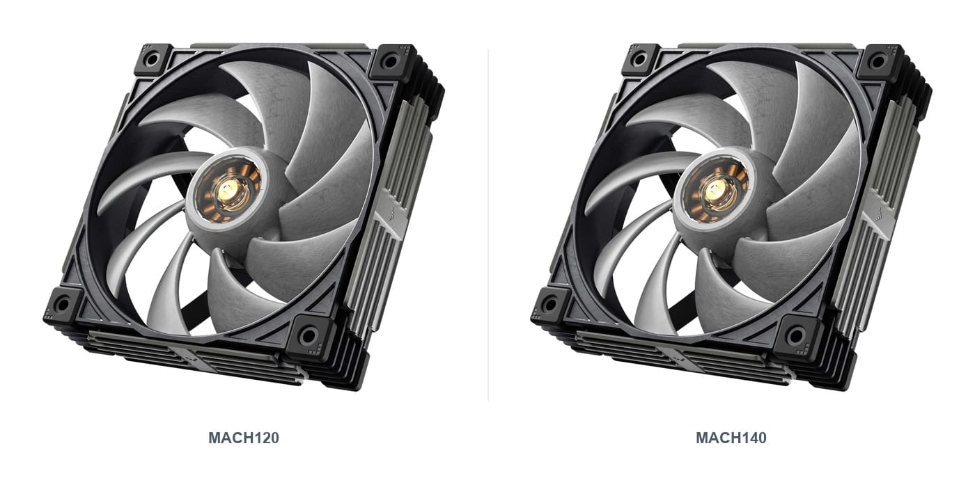 Sudokoo MACH120 and MACH140 black PWM case fans with visible central hubs