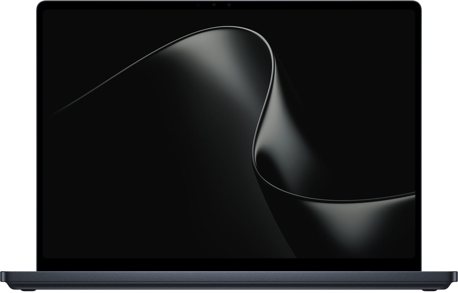 Surface Laptop Ultra seen from the front, with thin screen borders and a dark abstract wallpaper